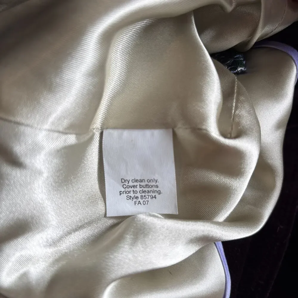 J. Crew Velvet Blazer Jacket Women's 6 Purple Fitted 100% Cotton Y2K Preppy